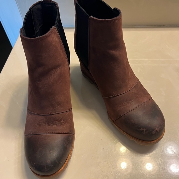 SOREL Joan of Arctic chelsea brown waterproof leather wedge boots size 11 - Picture 4 of 12